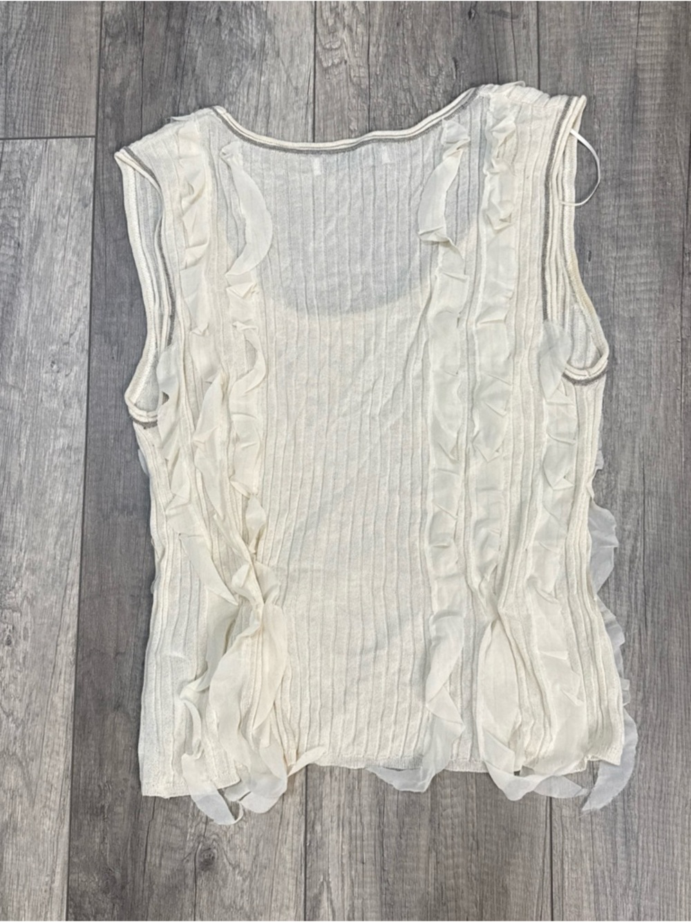 Zara Cream Ruffle-Trim Ribbed Tank Top - Picture 4 of 5